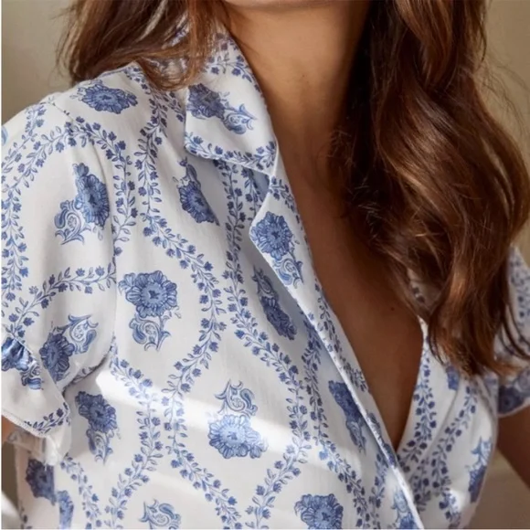 BHLDN Daylen Amadi Blue and White Printed Pajamas Large NWT - Picture 4 of 9